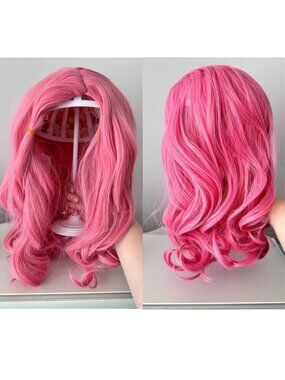 Long Curly Pink Wig Light Pink Wave Wig